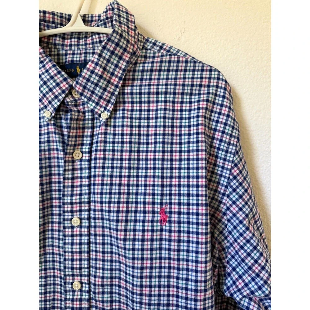 Ralph Lauren Polo Button Long Sleeve Shirt Size XL 100% Cotton Blue Pink Green